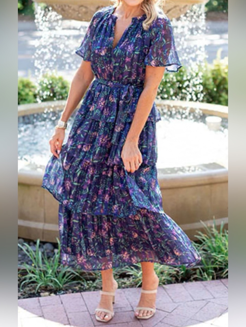 Adelyn Rae Navy Floral Tiered Maxi Dress